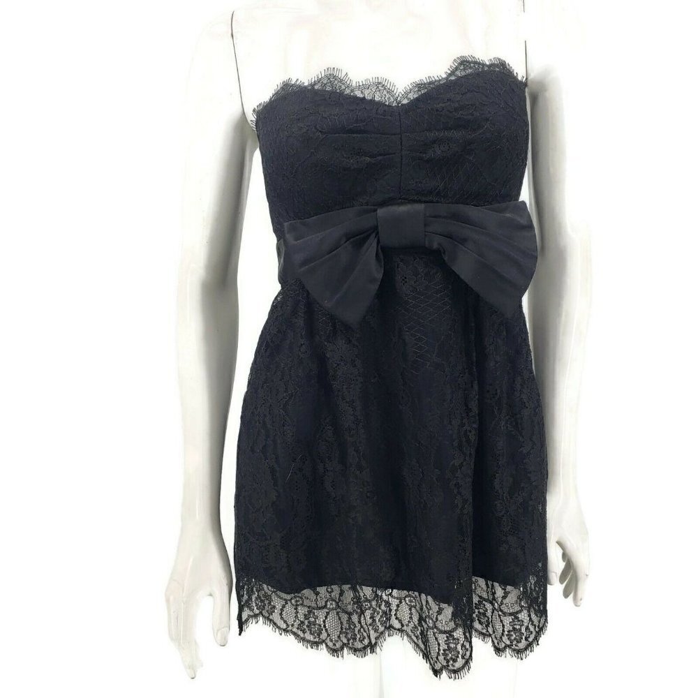 Nanette Lepore Black Lace Bustier Top Womens 8 Strapless Corset Blouse